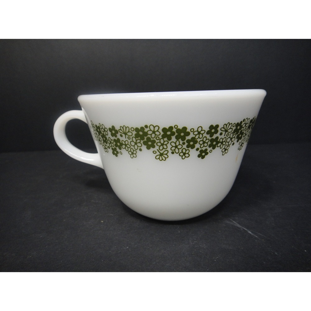 VTG Pyrex Crazy Daisy Spring Blossom Green Floral Milk Glass Teacup Coffee Mug